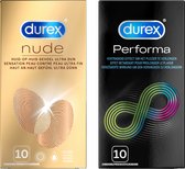 Durex - 20 Condooms - Nude Extra Lube 10st - Condooms Performa 10st