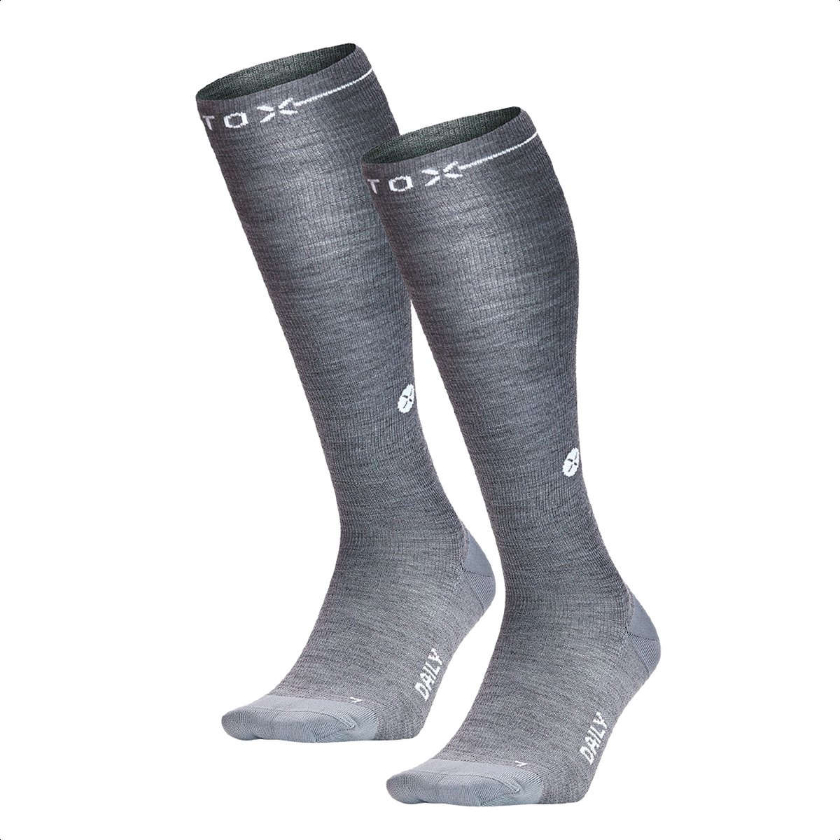STOX Energy Socks Merino Everyday Sokken Dames - 2 Pack - Compressiekousen - Zilvergrijs / Wit - Merino Wol Compressie Sokken - Naadloos - Steunkousen - Maat: 36-38 (2 paar)