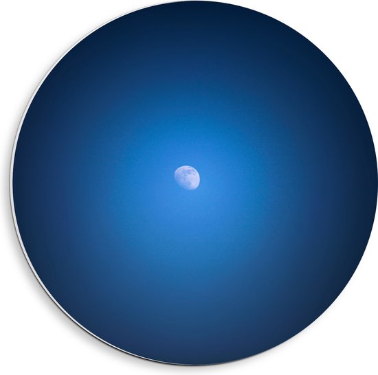 PVC Schuimplaat Muurcirkel - Kleine Maan in Grote Donkerblauwe Lucht - 40x40 cm Foto op Muurcirkel (met ophangsysteem)