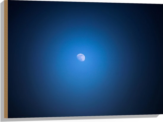 Hout - Kleine Maan in Grote Donkerblauwe Lucht - 80x60 cm - 9 mm dik - Foto op Hout (Met Ophangsysteem)