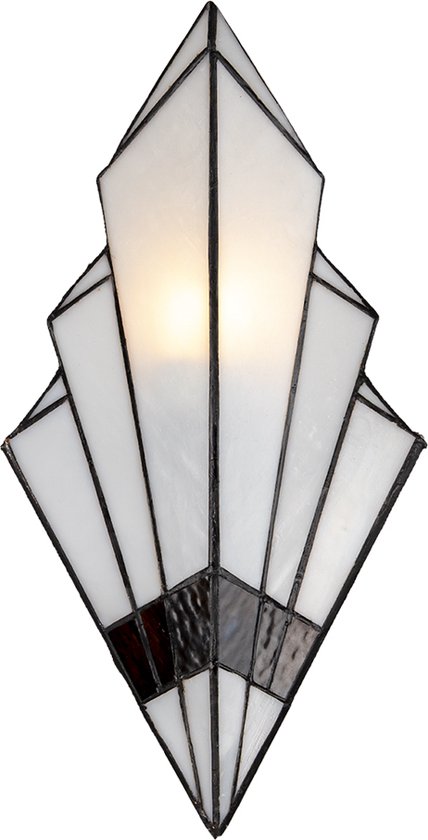 HAES DECO - Wandlamp Tiffany 23x13x43 cm Wit Glas Muurlamp Sfeerlamp Tiffany Lamp