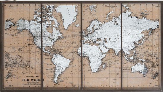 J-Line Wereld Map Metaal/Glas Beige/Bruin