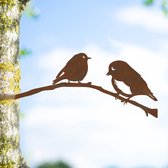 Lifestaal® - Décoration de jardin - Acier corten - Metalbird - Décoration d'arbre - Couple Robin - 30x12cm