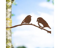 Lifestaal® - Tuindecoratie - Tuin - Tuin decoratie voor buiten - Cortenstaal - Roodborstjes paar - 30x12cm