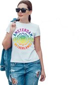 T-shirt wit Amsterdam regenboog dames | Maat XL