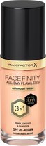 Max Factor Facefinity All Day Flawless Fond de teint de teint 3 en 1 Finish Pistolets 30 heures - N45 Amande chaude