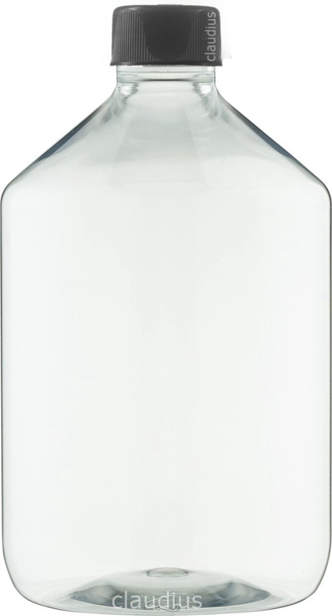 Lege plastic fles 500 ml PET apothekersfles transparant - met zwarte ribbeldop - set van 10 stuks - Navulbaar - leeg