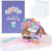 Partizzle Carte d'anniversaire Pop up teckel 3D avec enveloppe – Cartes de Happy anniversaire – Cartes pop-up – Adultes et Enfants – 15 x 21