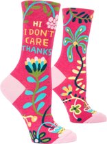 Bloemetjes sokken roze, grappige tekst, Hi I don't care. Maat 36 tot 40