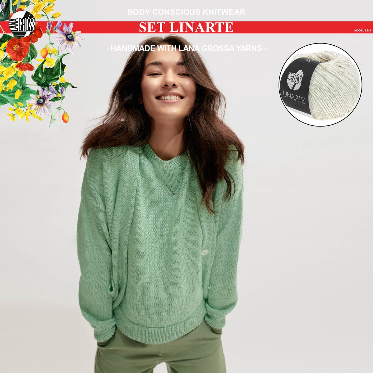 Breipakket top en vest mt.44 met Linarte garen model 8 & 9 van Lana Grossa Classici nr.24-kleur wit-10% korting!