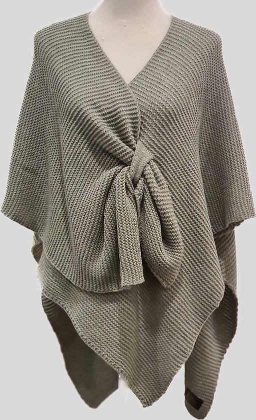 châle poncho-taupe-tricoté