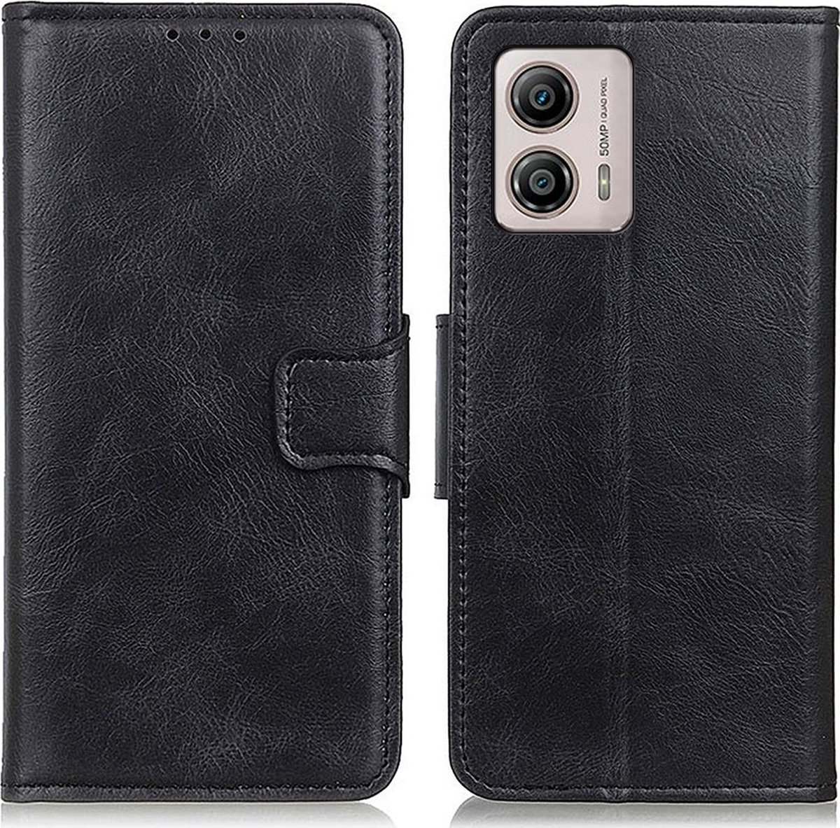 Mobigear Telefoonhoesje geschikt voor Motorola Moto G53 5G Hoesje | Mobigear Classy Bookcase Portemonnee | Pasjeshouder voor 2 Pasjes | Telefoonhoesje voor Pinpas / OV Kaart / Rijbewijs - Zwart