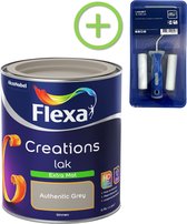 Flexa Creations - Lak Extra Mat - Authentic Grey - 750 ml + Flexa Lakroller - 4 delig