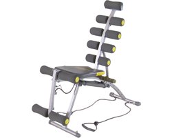 Rock Gym, 6-in-1 fitnessbank – Buikspiertrainer - Coretrainer – Buikspierbank, Halterbank, Fitnessapparaat voor thuis – Ab trainer incl. 2 weerstandsbanden