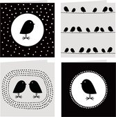 4x blanco kaarten en enveloppen / set wenskaarten zonder tekst | BEAUTIFUL BIRDS