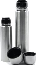 Dubbelwandige Isoleerfles Set 1L & 500ML - Thermosfles met Bekerdeksel - RVS Drinkflessen - Warm & Koudblijvend - 2 Stuks