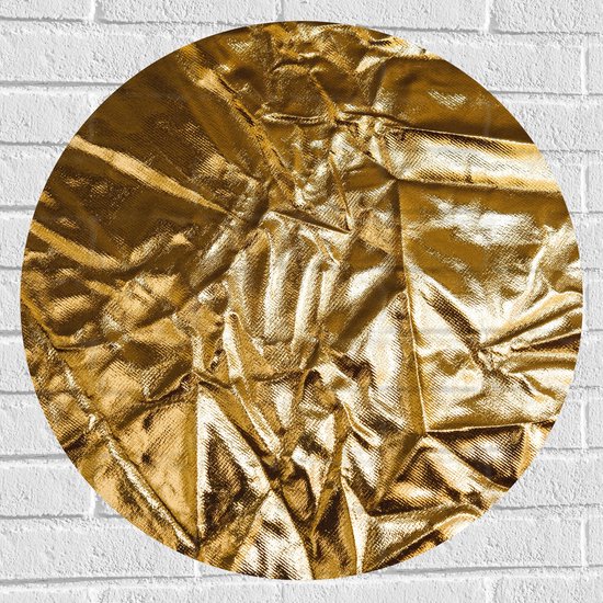 Muursticker Cirkel - Gekreukelde Gouden Stof - 70x70 cm Foto op Muursticker