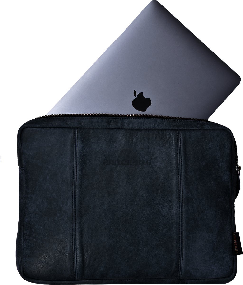 Dutch-Bag Leren Laptop Sleeve Zwart Den Haag 14 inch - Handgemaakt in NL - Premium Leer