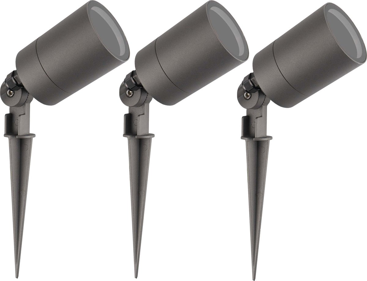 Ledvion - 3X LED Prikspots - Antraciet - IP65 - 5W - GU10 - 2M
