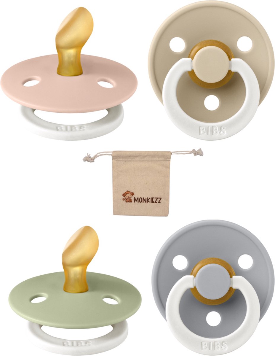 Goedkoopste Bibs Dental fopspenen Anatomical 6-18 maanden- Set 4 stuks- Glow in the dark Blush, Vanilla, Cloud, Sage - Monkiezz speenzakje - orthodontisch- Anatomisch- Maat 2
