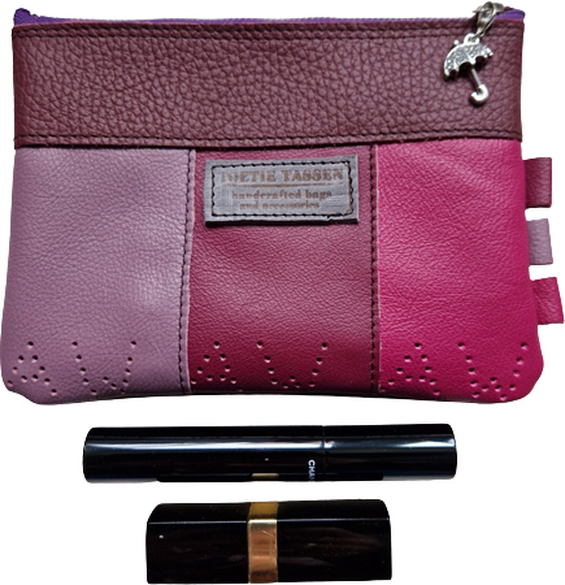 Toetie & Zo Handgemaakte Makeuptas - Etui - Leer - Roze - Paars - Aubergine - Telefoontas - Makeuptas - Pennenetui - Medicijnhoesje - Leder