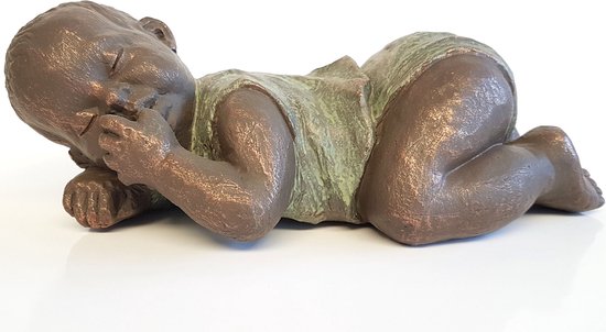 Geert Kunen / Skulptuur / Beeld / Baby - Groen / bruin / goud - 31 x 9 x 15 cm hoog.