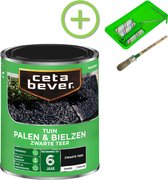 CetaBever Tuin Palen & Bielzen Beits - Mat - Zwarte Teer - 750 ml Inclusief 6 delige beitsset