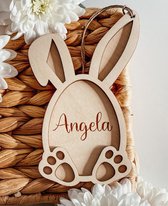 Paasdecoratie gepersonaliseerd in hout | Paascadeau | Hanger Pasen met naam | Pasen | Pasen hanger | Houten aanhangwagen | konijntje| paasmandje