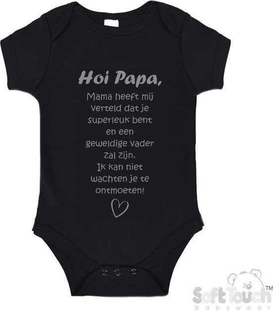 100% katoenen Romper met Tekst "Hoi Papa..." - Zwart/grijs - Maat 62/68 Zwangerschap aankondiging - Zwanger - Pregnancy announcement - Baby aankondiging - In verwachting