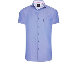 Cappuccino Italia - Heren Overhemden Short Sleeve Blouse Royal - Blauw - Maat XL