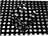 Acrylglas - Doorzichtige Kubus op Ondergrond van Witte Stippen op Zwarte Ondergrond - 100x75 cm Foto op Acrylglas (Met Ophangsysteem)