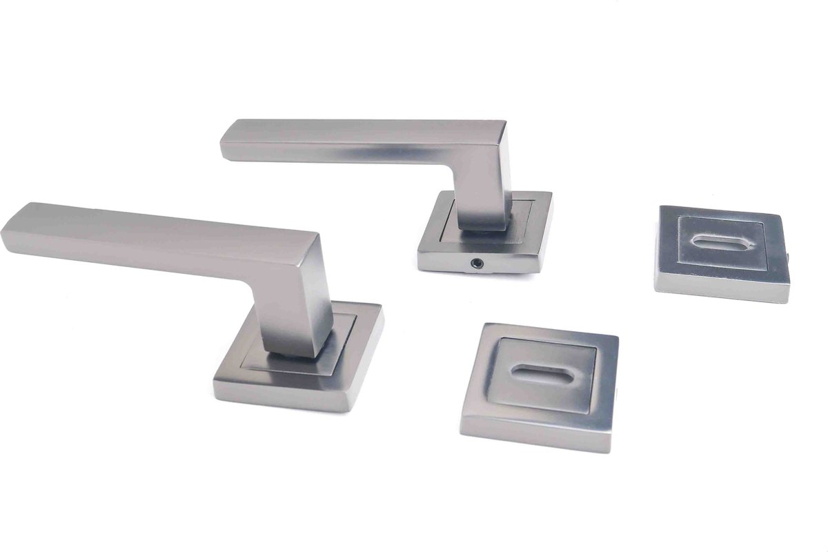 Oss Rozet SAAR Systems deurkruk klink gun metal met vierkante rozet en ...