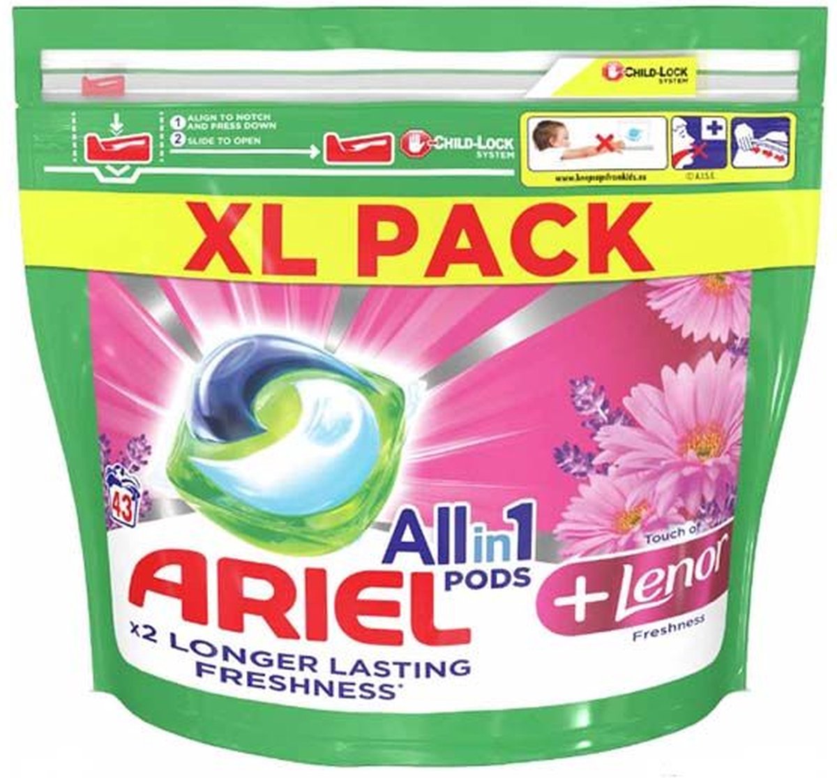 Doses Ariel 3 en 1 Touch Of Lenor - Boîte trimestrielle 3 x 32