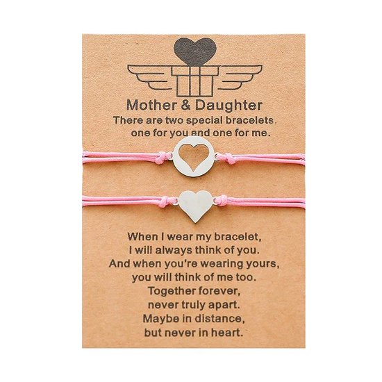 Bracelets d'amitié pour 2 avec Hartjes - Mère et fille - Bracelets roses - Bracelet BFF sur carte cadeau - Pax Amare