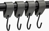 Brute Strength - Leren S-haak hangers - Grijs - 4 stuks - 12,5 x 2,5 cm – Zwart zilver – Leer - handdoekhaakjes - Ophanghaken – kapstokhaak