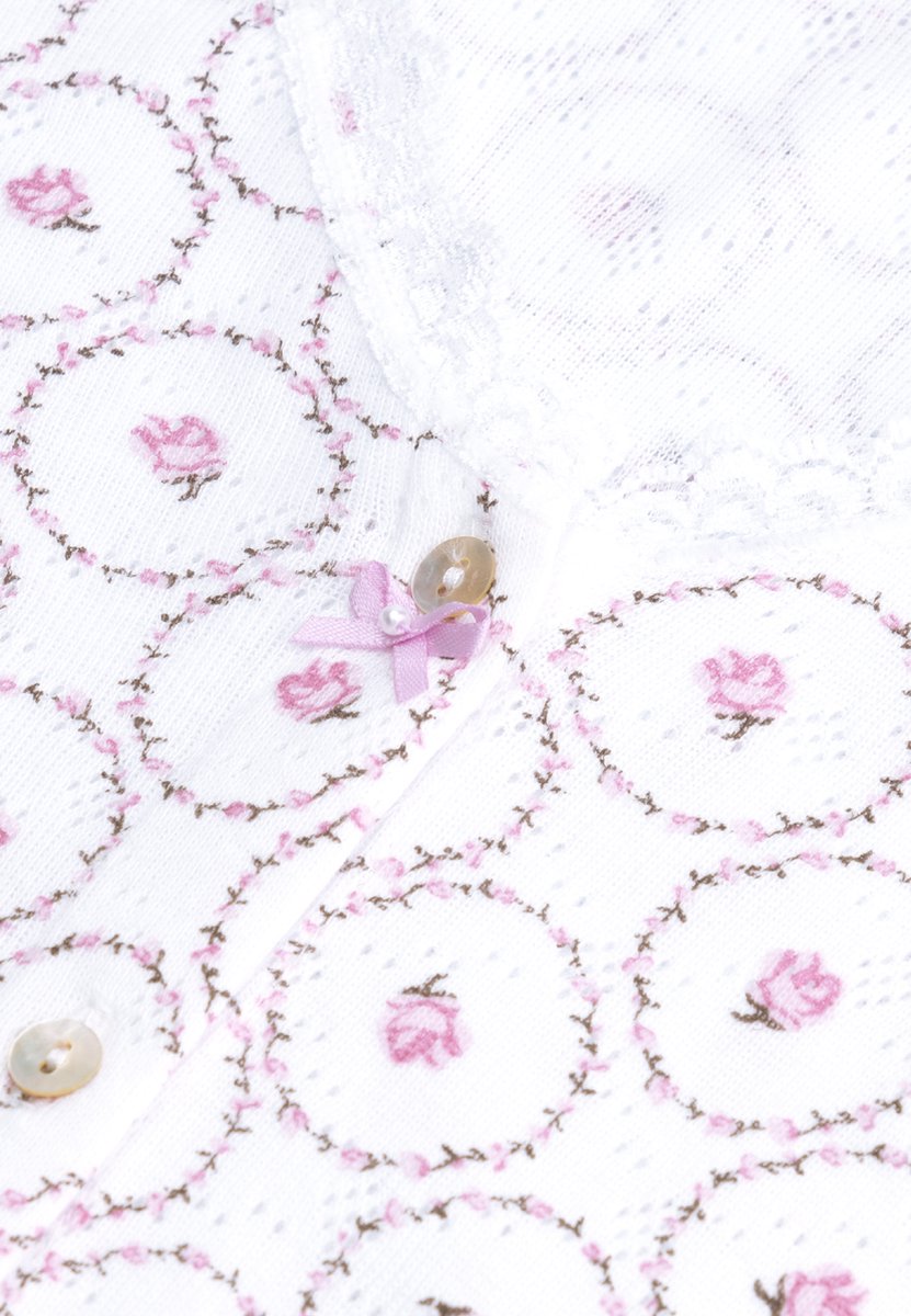 Exclusief Luxueus Hanssop Kinder nachtkleding, Romantisch roze roosjes pyjama van Hanssop met verfijnde rand details en luxe hals verwerking, Meisjes pyjama roze katoenen roosjes print, maat 128