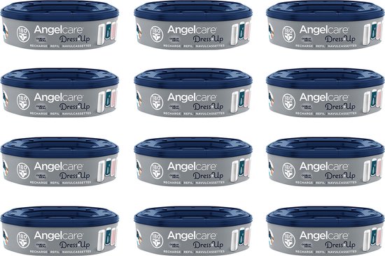 AngelCare Navulling Luieremmer Baby - Achthoekige Navulcassettes - Voor Dress Up - 12 Stuks - Angelcare