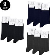 Jacob & Roy's 9 Pair Chaussettes Zwart/ Blauw/ Grijs - Homme & Femme - Katoen - Taille 43-46 - Sans couture