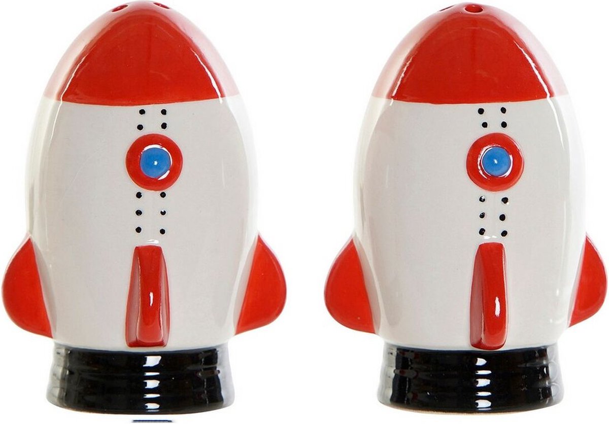 Zoutvaatje met deksel DKD Home Decor Wit Rood Dolomite (2 pcs)