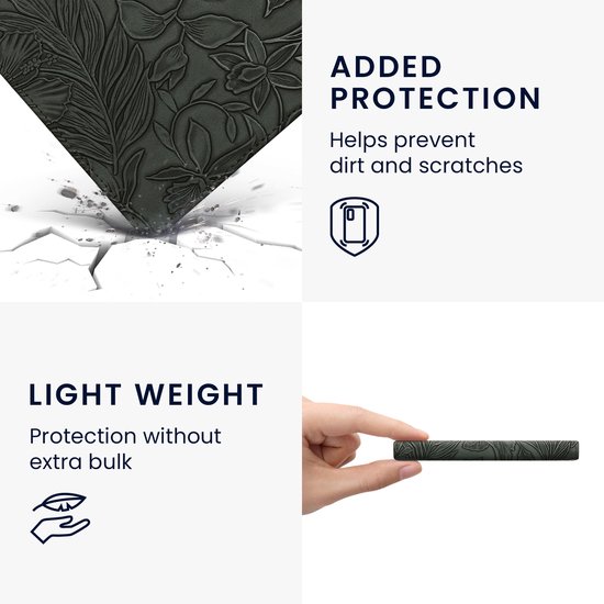 kwmobile e-reader hoesje geschikt voor Amazon Kindle Paperwhite 11. Generation 2021 hoes - E reader flip case met magneetsluiting - Ereader cover - Bloemen in reliëf design in groen van kwmobile — afbeelding 4