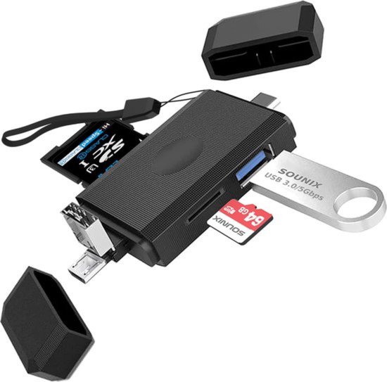 Sounix® SD Kaartlezer - USB A/Type C/MicroUSB - SD Kaartlezer voor Flashdrive,SD,Micro SD - Zwart-UCX61200