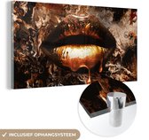 Glasschilderij goud - Lippen - Kunst - Luxe - Abstract - Wanddecoratie glas - Woondecoratie - 120x60 cm - Foto op Glas - Schilderij glas - Slaapkamer - Glasplaat