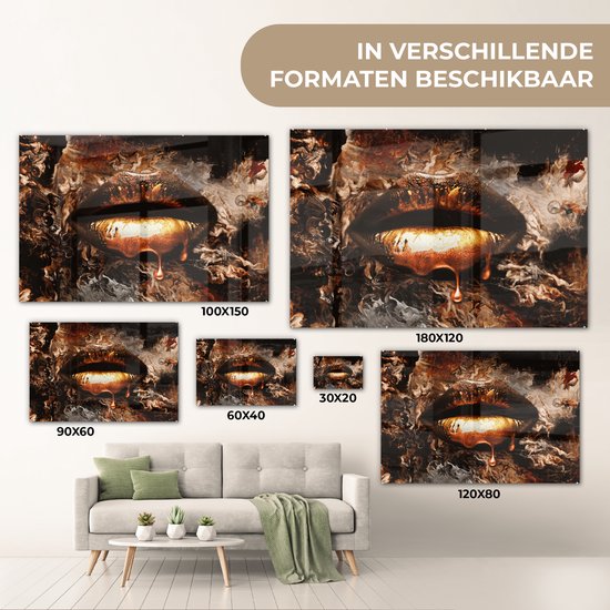 Peinture sur Verre - Or - Lèvres - Art - 120x80 cm - Peintures sur Verre Peintures - Photo sur Glas