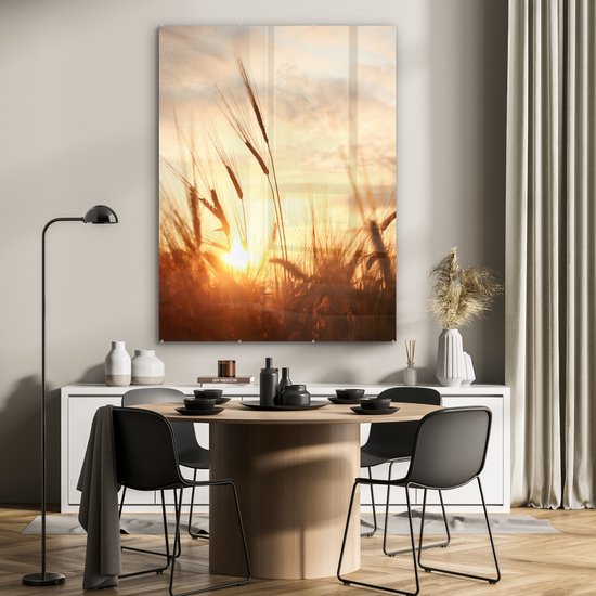 MuchoWow - Peinture sur verre - Photo sur verre - Roseau - Herbe - Soleil - Nature - 90x120 cm - Image sur verre - Décoration murale - Peinture nature - Verre acrylique