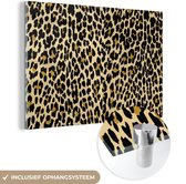MuchoWow® Glasschilderij 30x20 cm - Schilderij acrylglas - Luipaardprint - Design - Geel - Foto op glas - Schilderijen