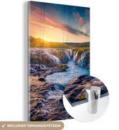 Peinture sur verre - Photo sur verre - Cascade - Soleil - Berg - Nature - Peinture sur verre - Verre acrylique - Décoration murale - 80x120 cm - Plaque acrylique - Peintures de salon