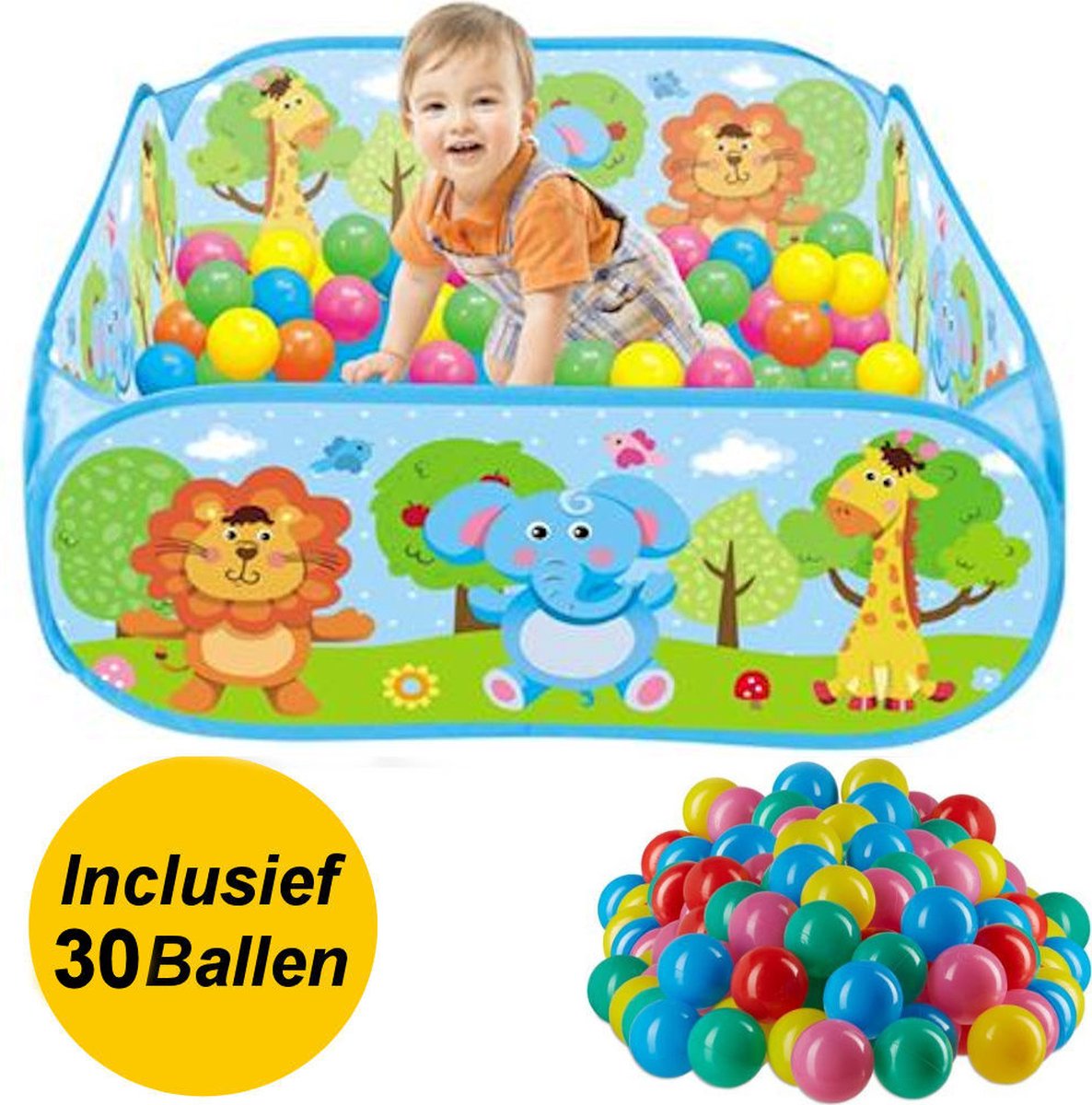 Ballenbak Incl 30 Stuks Ballenbak ballen - Vrolijke Dieren print - Baby - Peuter - Ballenbak met 30 ballen voor ballenbak