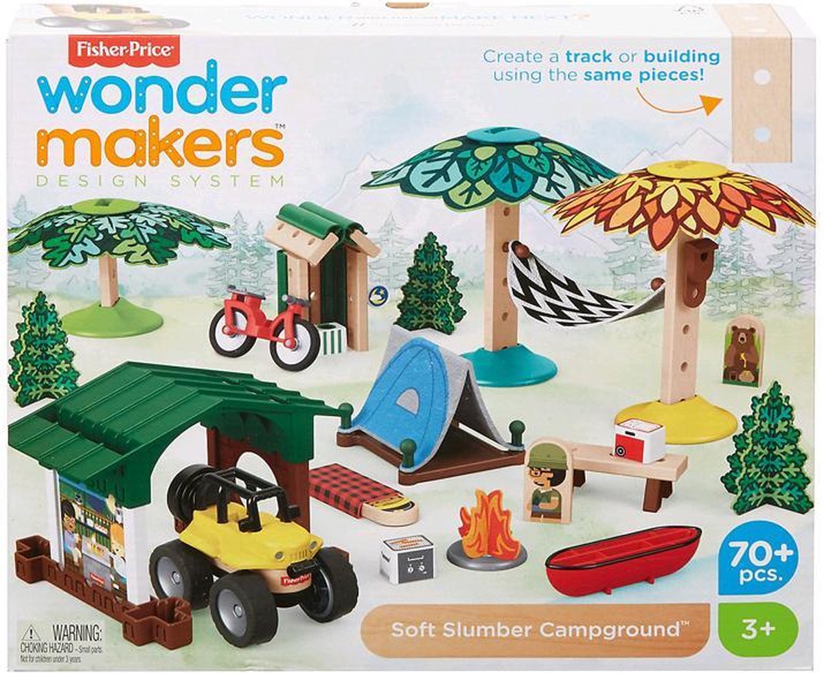 Fisher-Price Wonder Makers Kampeerterrein - Houten Bouwset - Speelgoed - Voor kinderen - Stevig speelgoed / 70-delig