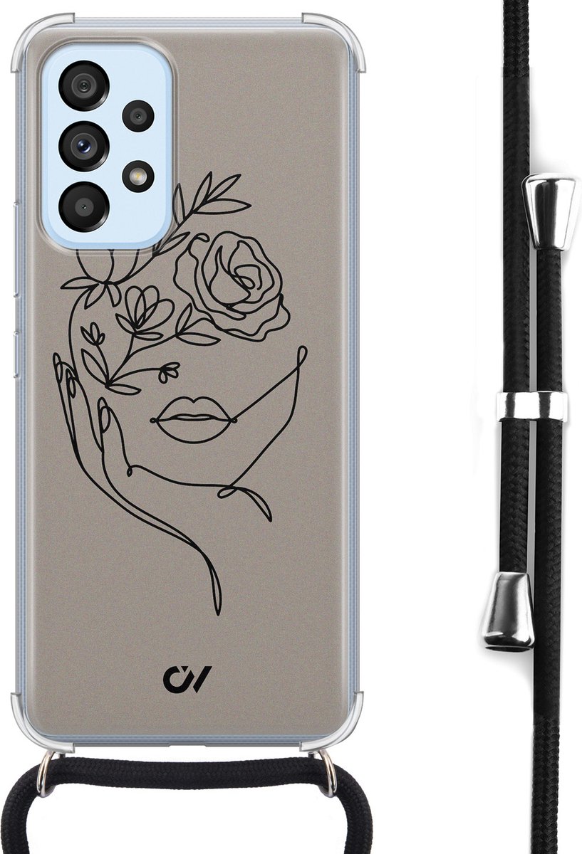 Casevibes - Telefoonhoesje met koord - Geschikt voor Samsung A53 - Oneline Face Flower - Bruin - Geometrisch patroon