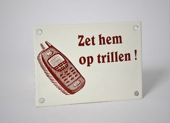 Emaille Wandbordje deurbordje Horeca Telefoon op trillen - 14 x 10 cm